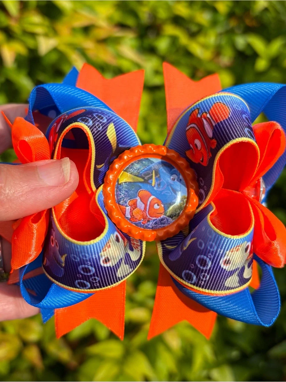 Finding Nemo Colorful Fish Themed Hair Bow - Orange & Blue New Handmade
